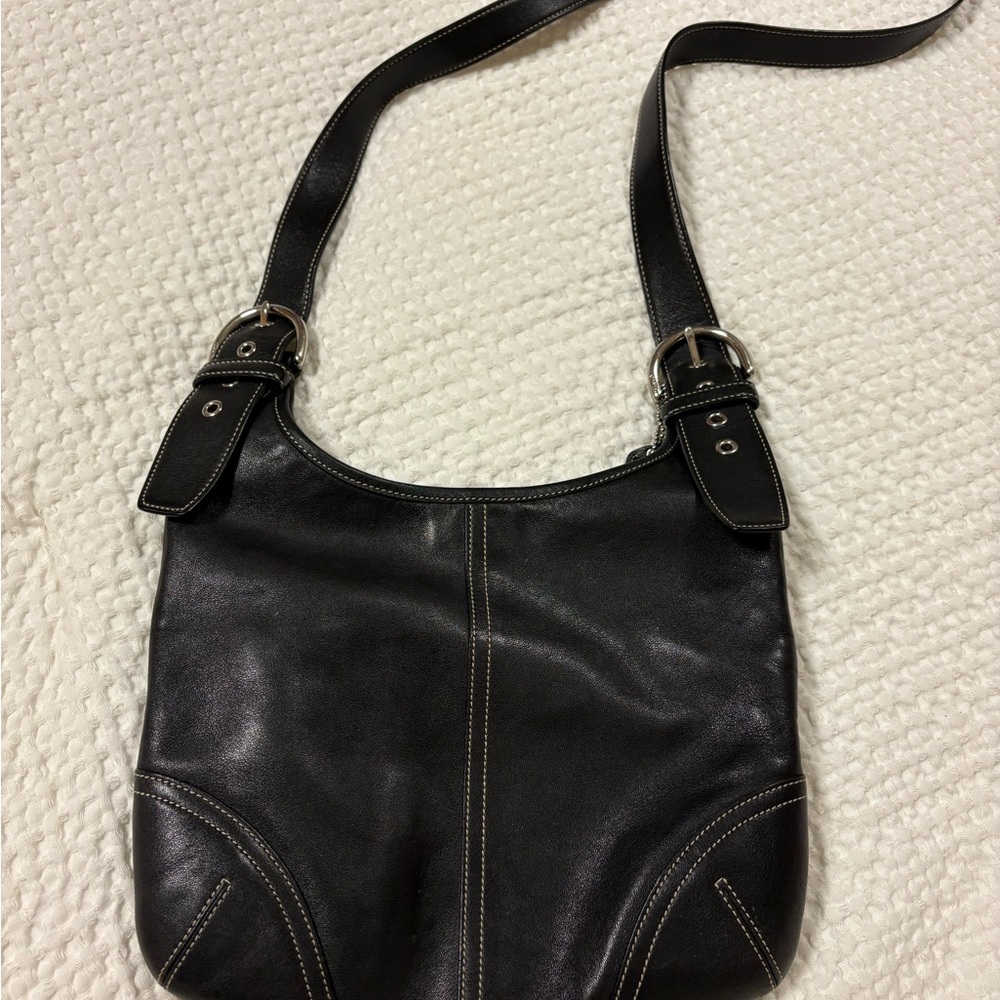 Coach Black Leather Shoulder Bag with Silver Hardware